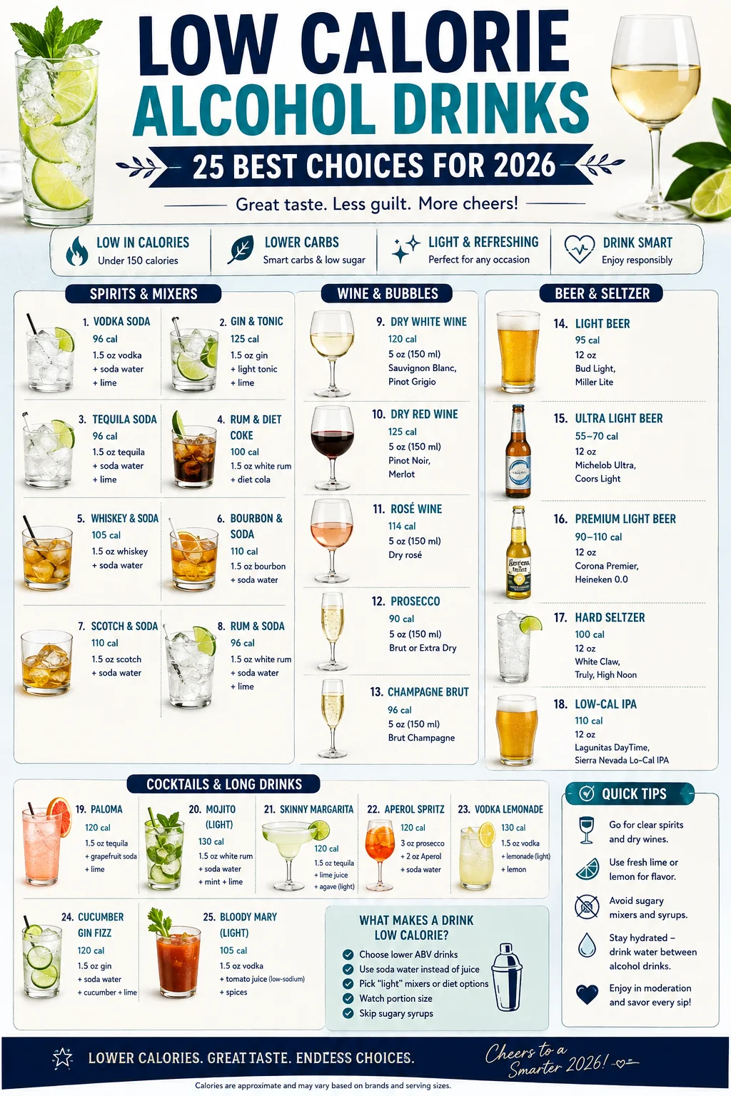Low-Calorie Alcohol Drinks: 25 Best Choices for 2026