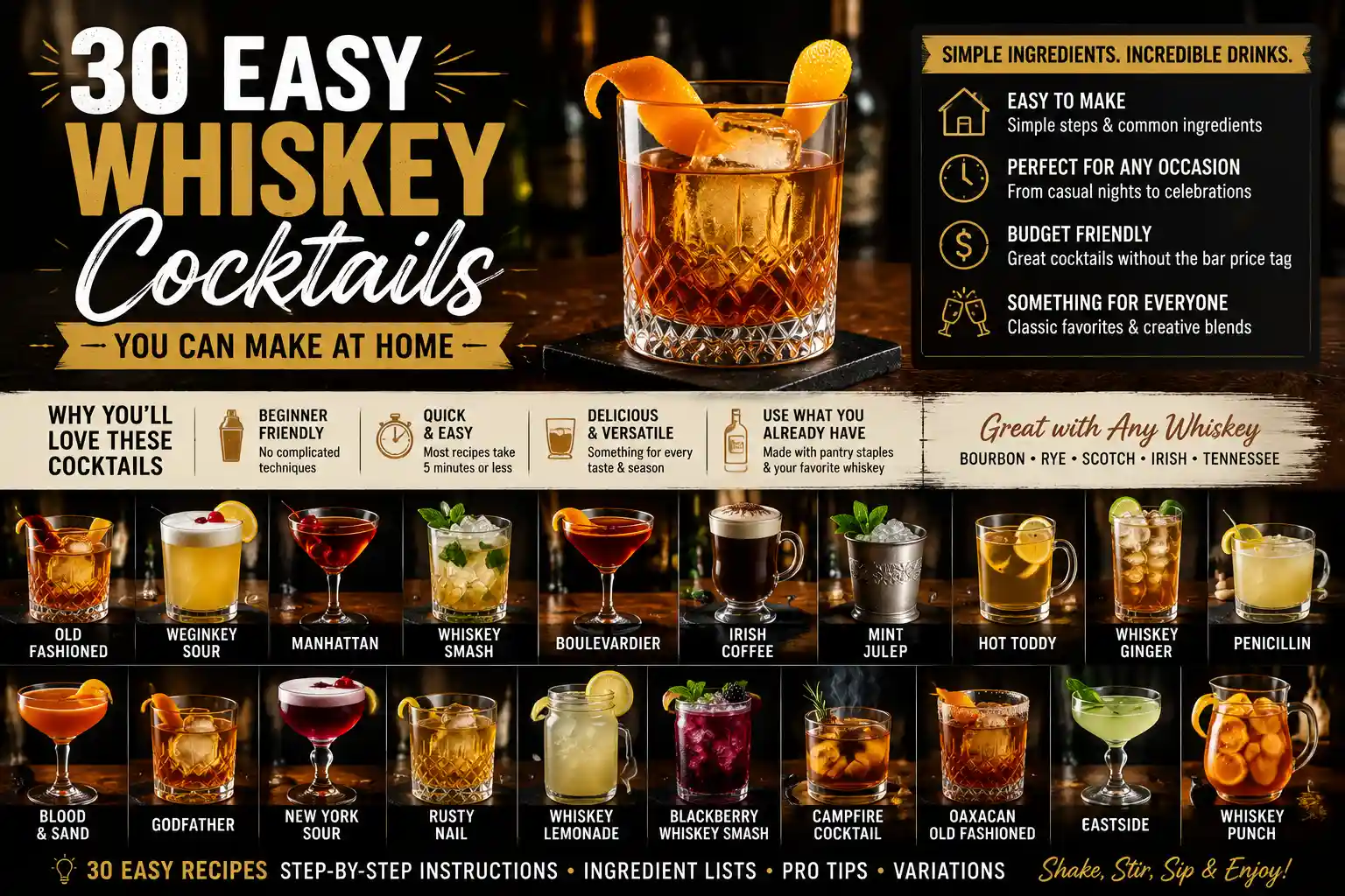 30 Easy Whiskey Cocktails You Can Make at Home