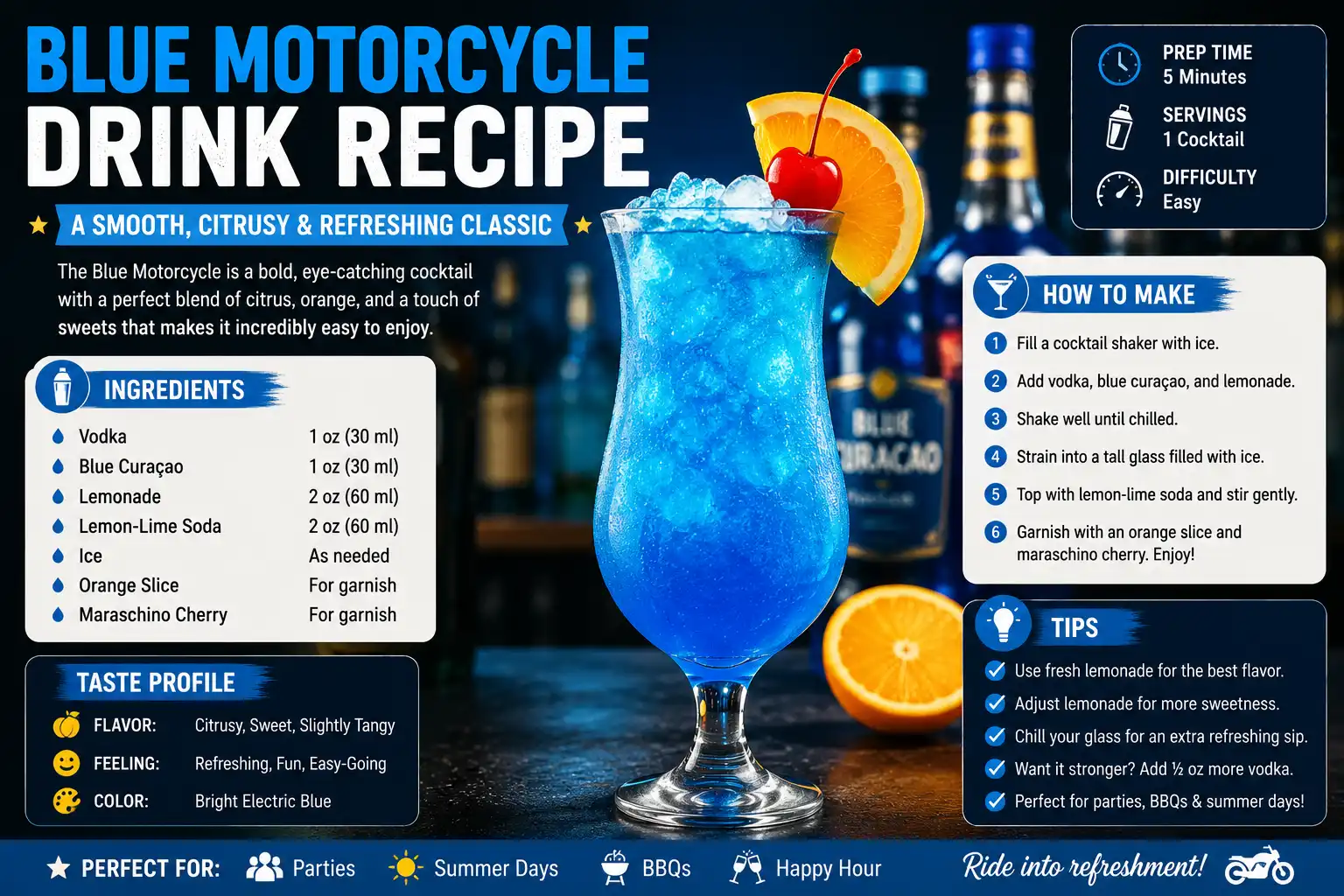 Blue Motorcycle Drink Recipe: Ingredients, Taste & Tips