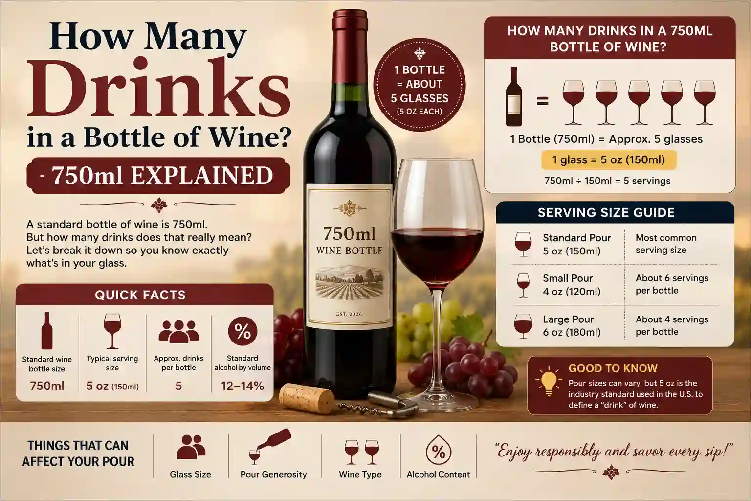 How Many Drinks in a Bottle of Wine? 750ml Explained