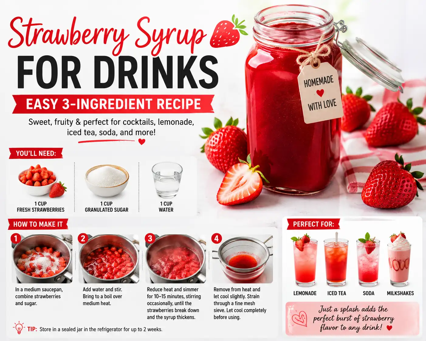 Strawberry Syrup for Drinks: Easy 3-Ingredient Recipe