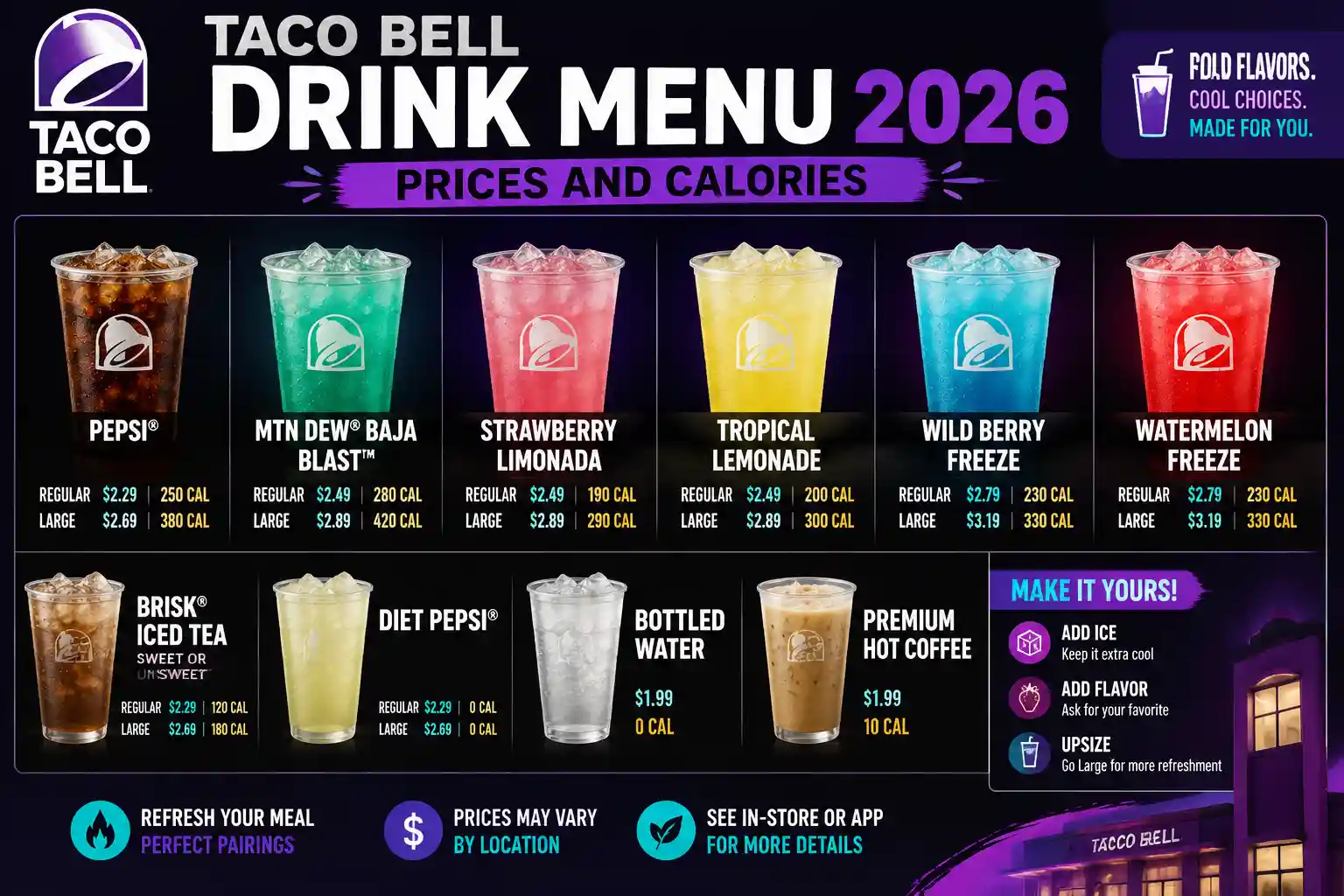 Taco Bell DrinkMenu 2026: Prices and Calories