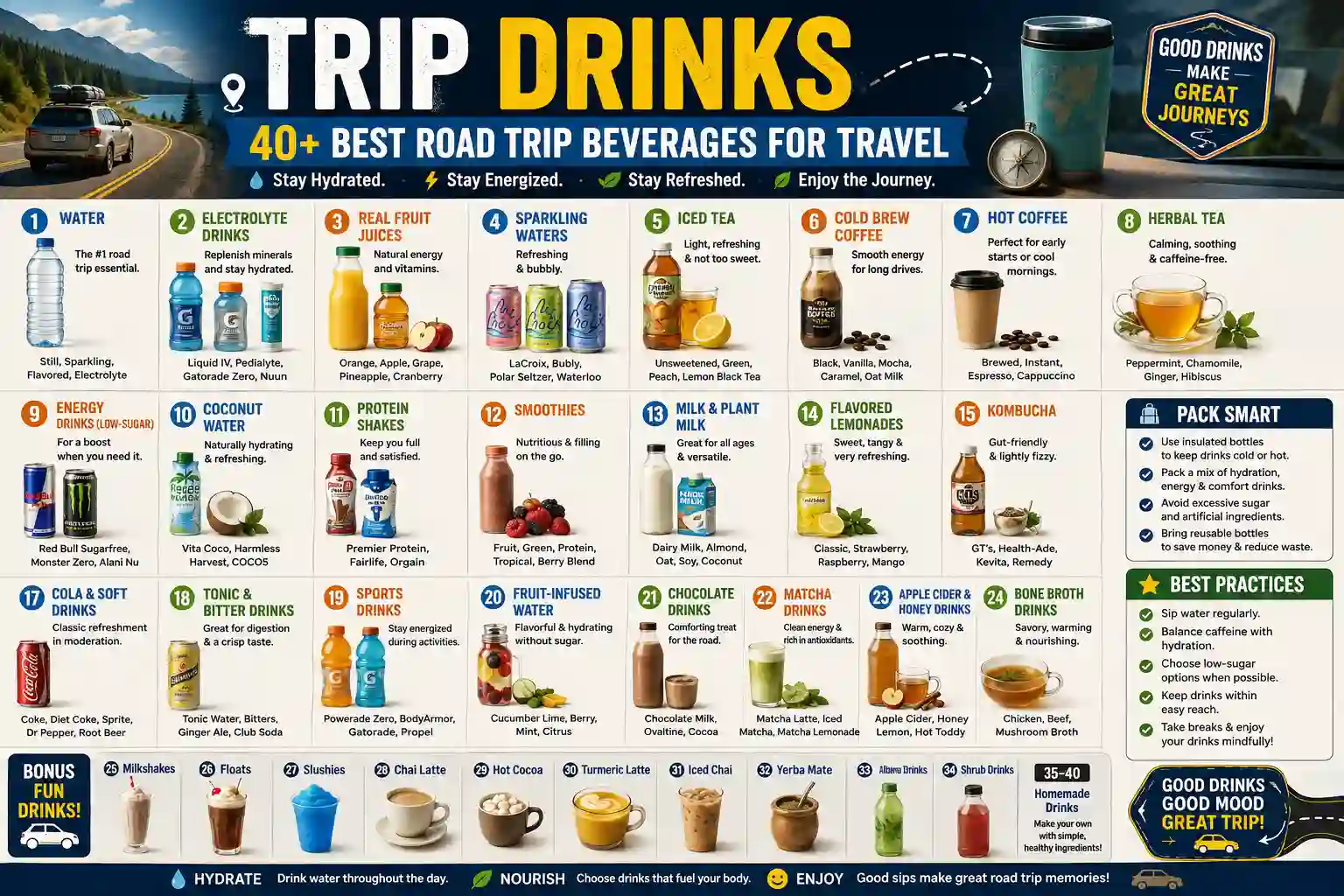 Trip Drinks: 40+ Best Road Trip Beverages for Travel