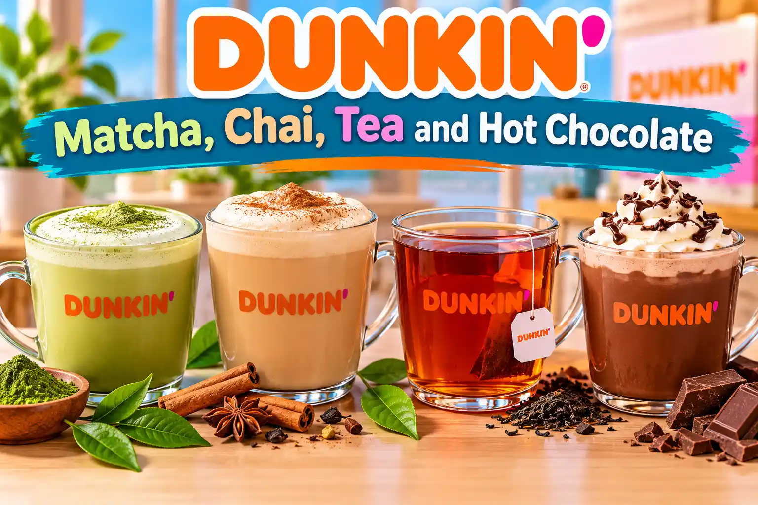 Dunkin Matcha, Chai, Tea and Hot Chocolate