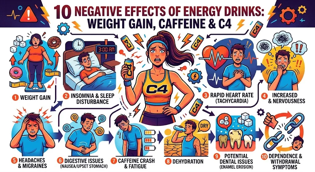 10 Negative Effects of Energy Drinks: Weight Gain, Caffeine & C4