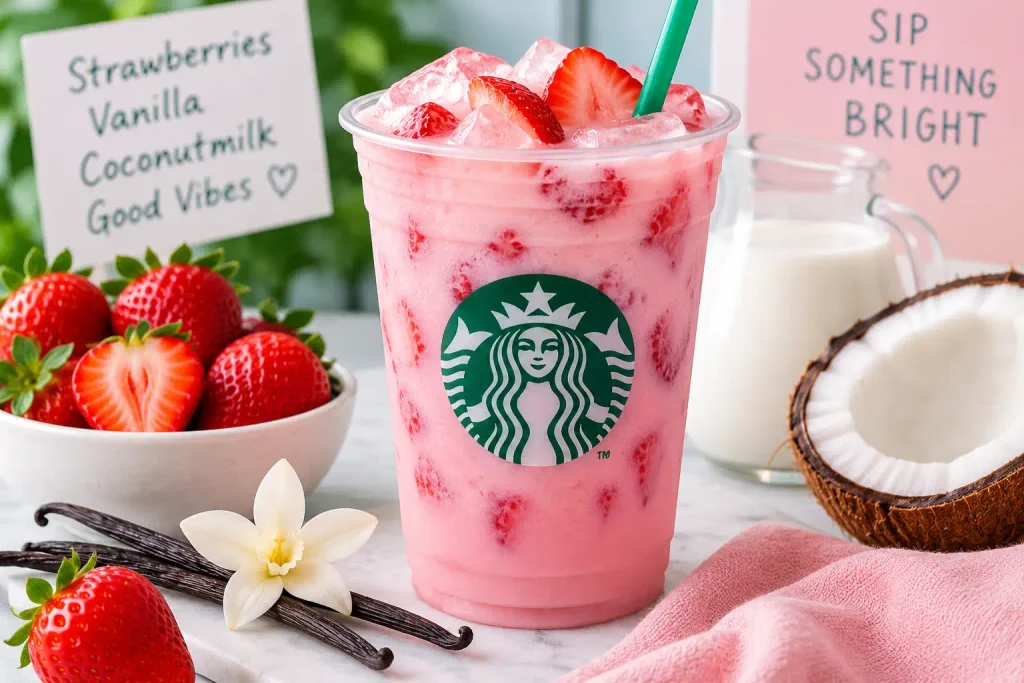 Pink Drink With Strawberries, Vanilla, and Coconutmilk