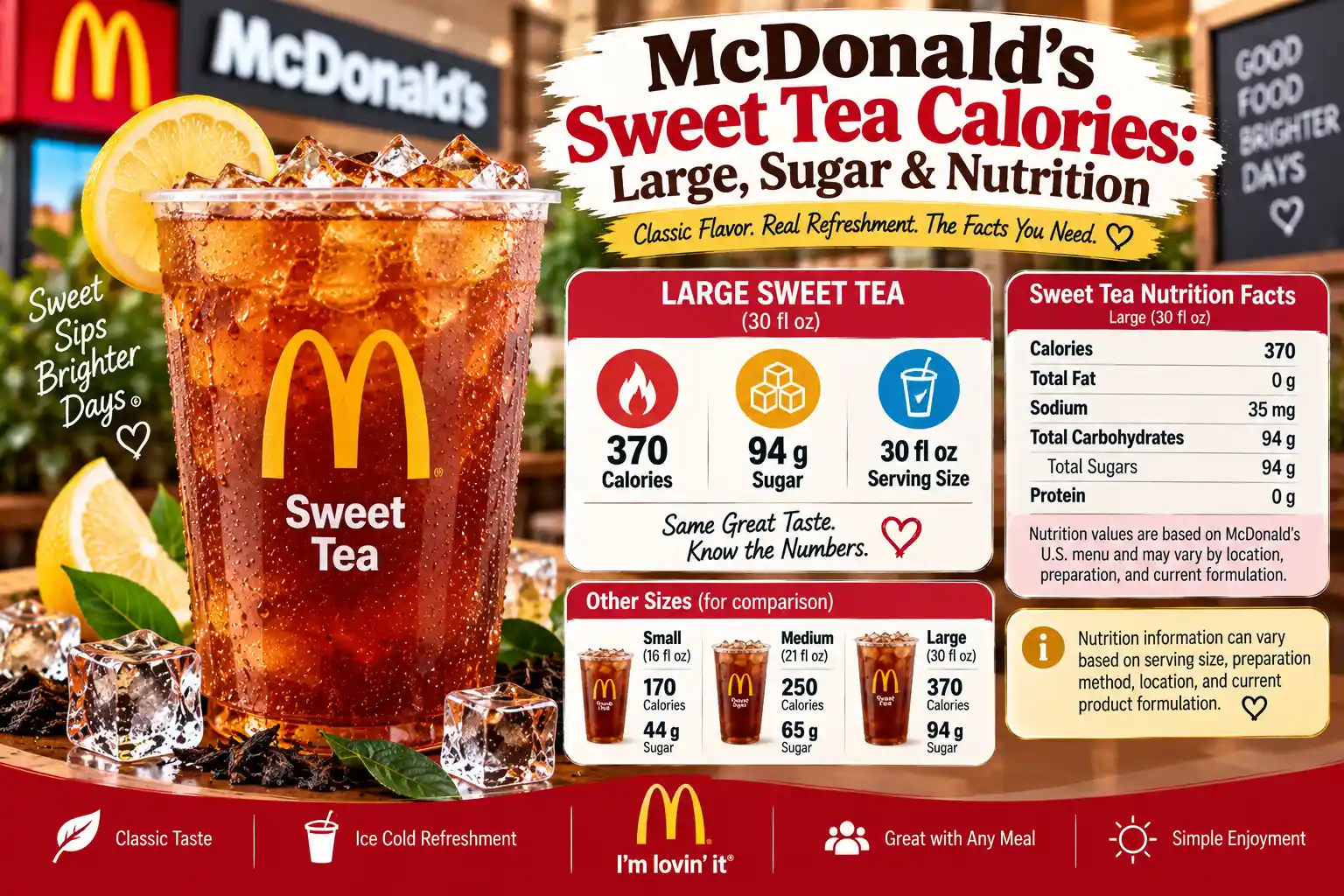 McDonald's Sweet Tea Calories by Size