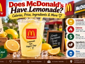 # Does McDonald's Have Lemonade? Calories, Price, Ingredients & More **Meta Title:** Does McDonald's Have Lemonade? Calories, Price & More **Meta Description:** Does McDonald's have lemonade? Learn about current sizes, calories, ingredients, sugar, caffeine, price, Refreshers, and ordering tips. **Feature Image Prompt:** A realistic clear cup of McDonald's lemonade filled with ice on a fast-food table, bright yellow drink with visible lemon pulp, natural summer daylight, lemon slices nearby. **Alt Text:** McDonald's lemonade with ice and lemon pulp served in a clear cup **Caption:** McDonald's Lemonade is a sweet-tart citrus drink made with real lemon juice, lemon pulp, and cane sugar. **Description:** Wondering whether McDonald's serves lemonade? This guide covers the current U.S. menu, sizes, calories, ingredients, sugar, caffeine, pricing, Refreshers, and practical ordering tips. You'll also see how McDonald's Lemonade compares with other popular drink choices. ## Introduction If you're wondering **does McDonald's have lemonade**, yes. **McDonald's currently lists Lemonade on its U.S. menu**, alongside Sweet Tea and Unsweetened Iced Tea. The Lemonade page lists **Small, Medium, and Large** sizes, and the current Small listing contains **120 calories**. The drink is made with **real lemon juice, bits of lemon pulp, and real cane sugar**. This guide breaks down the current menu, nutrition, ingredients, caffeine question, price considerations, lemonade-based Refreshers, and the easiest way to choose your drink. ### Quick Answer **Yes, McDonald's has Lemonade in the U.S.** The current menu lists it in the **Iced Tea & Lemonade** section, with Small, Medium, and Large size options. ### TL;DR * **McDonald's currently serves Lemonade** in the U.S. * The drink contains **real lemon juice and lemon pulp**. * **Real cane sugar** provides the sweetness. * A current Small lists **120 calories**. * McDonald's lists **Small, Medium, and Large**. * **Refreshers are different** and contain caffeine. * Prices can vary by restaurant and ordering method. * Check the selected restaurant for the latest menu details. ## Does McDonald's Have Lemonade Right Now? Yes, **Lemonade is currently on the McDonald's U.S. menu**. It appears under **Iced Tea & Lemonade**, where McDonald's also lists Sweet Tea and Unsweetened Iced Tea. This is important because the plain Lemonade should not be confused with the newer lemonade-based Refreshers. They are separate menu drinks with different ingredients and caffeine information. * **Lemonade** is a standalone menu drink. * It is listed under **Iced Tea & Lemonade**. * **Sweet Tea** is listed separately. * **Unsweetened Iced Tea** is also listed separately. * Lemonade is available in **Small, Medium, and Large**. * McDonald's offers Lemonade through participating restaurants. * The app can show the menu for your selected location. * Delivery pricing can be higher than restaurant pricing. ## What Is McDonald's Lemonade Made Of? McDonald's describes its signature Lemonade as a combination of **real lemon juice, bits of lemon pulp, and real cane sugar**. That gives it a sweet citrus flavor with some pulp texture. The description is useful because it tells you what McDonald's itself highlights about the recipe. It does not mean the drink is squeezed fresh to order inside each restaurant. ### Key Ingredients * **Real lemon juice** provides the main citrus flavor. * **Lemon pulp** adds small pieces of citrus texture. * **Real cane sugar** supplies the sweetness. * **Water** makes up the liquid base. * **Ice** is part of the standard fountain serving. * The drink is served cold. McDonald's notes that its nutrition information is based on standard formulations and serving sizes. It also warns that regional, seasonal, preparation, and supply differences can affect nutrition values. ## McDonald's Lemonade Sizes and Calories McDonald's currently provides **Small, Medium, and Large** options for Lemonade. The official product page currently shows **120 calories for a Small Lemonade**. The safest way to check the exact nutrition for the size you're ordering is McDonald's current menu or nutrition calculator. McDonald's says its nutrition information is based on standard product formulations and serving sizes, while beverage sizes can vary by market. | Size | Current official listing | What to know | | ---------- | --------------------------: | ------------------------------------------- | | **Small** | **120 calories** | Confirmed on the current U.S. Lemonade page | | **Medium** | Check current local listing | Nutrition can vary with serving details | | **Large** | Check current local listing | Confirm through the current McDonald's menu | **Important:** McDonald's explains that fountain beverage calories are calculated using standard fill levels plus ice. Self-service fountain information can differ when calories are shown without ice. ### How to Check the Latest Nutrition McDonald's provides nutrition and ingredient information through its website and app. In the app, you can open a menu item and view its available nutrition and ingredient information. ## How Much Sugar Is in McDonald's Lemonade? **McDonald's Lemonade is a sweetened beverage.** The company specifically identifies **real cane sugar** as an ingredient, so it is not the same type of drink as Unsweetened Iced Tea. The exact nutrition numbers should be checked against the current selected size because McDonald's says its nutrition values can vary with serving size, formulation, preparation, and regional factors. If sugar is important when choosing a drink, compare the Lemonade listing with **Unsweetened Iced Tea** in the current McDonald's nutrition information. ## What Does McDonald's Lemonade Taste Like? **McDonald's Lemonade has a sweet-tart citrus profile** rather than the flavor of plain water or unsweetened tea. The real lemon juice supplies the citrus character, while cane sugar makes the drink noticeably sweet. The **lemon pulp** also gives it a slightly different texture from completely smooth lemonade. Served over ice, it works as a cold, straightforward citrus drink with a familiar fast-food flavor. ### What to Expect * **Flavor:** bright lemon and noticeable sweetness * **Texture:** mostly liquid with small bits of lemon pulp * **Temperature:** served cold over ice * **Sweetness:** clearly sweetened * **Best match:** savory and salty meals * **Style:** classic restaurant fountain lemonade ## Is McDonald's Lemonade Fresh? McDonald's says its Lemonade recipe includes **real lemon juice and bits of lemon pulp**. However, the company does not describe the standard restaurant drink as lemonade that is squeezed fresh to order. So, **real lemon juice does not automatically mean freshly squeezed lemonade**. If you want fresh-squeezed lemonade prepared directly from whole lemons, a dedicated lemonade shop or homemade recipe is a different experience. The most accurate description is a **standardized McDonald's beverage made with the ingredients listed by the company**. ## Is McDonald's Lemonade Caffeine-Free? The plain **McDonald's Lemonade is separate from the chain's Refreshers**. McDonald's specifically says its Refreshers contain caffeine, while Lemonade appears separately in the Iced Tea & Lemonade section. If you're avoiding caffeine, pay attention to the exact drink name. A **Lemonade-based Refresher is not the same drink as plain Lemonade**. ### Plain Lemonade vs. Refreshers | Drink | Lemonade-based | Caffeine | | -------------------------------------- | ------------------------------ | --------------------------------------------------- | | **McDonald's Lemonade** | No added Refresher ingredients | Not identified by McDonald's as a caffeinated drink | | **Strawberry Watermelon Refresher** | Yes | **Yes** | | **Mango Pineapple Refresher** | Yes | **Yes** | | **Blackberry Passion Fruit Refresher** | Yes | **Yes** | McDonald's current specialty-drink pages describe the Refreshers as lemonade-based and caffeinated. ## Does McDonald's Have Strawberry Lemonade? **Plain Strawberry Lemonade is not listed as a standard nationwide U.S. drink on the current McDonald's menu.** The current menu instead lists Lemonade separately and offers fruit-flavored Refreshers. One important related option is the **Strawberry Watermelon Refresher**. McDonald's describes it as strawberry and watermelon flavors mixed with tangy Lemonade, served over ice with freeze-dried strawberries. It also contains caffeine. So if you're searching for a **McDonald's strawberry lemonade**, the closest current menu match is a lemonade-based Refresher rather than a standard strawberry lemonade. ## What McDonald's Drinks Use Lemonade? McDonald's expanded its U.S. specialty drink lineup in 2026 with three Refreshers that use lemonade as a base. The company announced the nationwide launch for **May 6, 2026**. ### Strawberry Watermelon Refresher This drink combines **strawberry and watermelon flavors with Lemonade**, ice, and freeze-dried strawberries. McDonald's says it contains caffeine. ### Mango Pineapple Refresher The **Mango Pineapple Refresher** combines mango and pineapple flavors with tangy Lemonade, ice, and strawberry popping boba. McDonald's also offers a water substitution for a less citrus-forward version. ### Blackberry Passion Fruit Refresher The **Blackberry Passion Fruit Refresher** combines blackberry and passion fruit with Lemonade, ice, and freeze-dried dragon fruit. McDonald's identifies it as caffeinated. ### The Key Difference If you want a **simple lemon drink**, choose plain Lemonade. If you want **fruit flavors plus caffeine**, look at the Refreshers instead. That distinction is one of the most useful things to know when ordering from the current McDonald's drinks menu. ## McDonald's Lemonade vs. Sweet Tea vs. Unsweetened Iced Tea McDonald's currently groups **Lemonade, Sweet Tea, and Unsweetened Iced Tea** in the same Iced Tea & Lemonade category. They are separate drinks, so your choice mainly comes down to flavor and sweetness preference. | Drink | Main flavor | Sweetened? | Lemon-forward? | | ------------------------ | ---------------- | ---------- | -------------- | | **Lemonade** | Sweet citrus | Yes | **Yes** | | **Sweet Tea** | Sweet brewed tea | Yes | No | | **Unsweetened Iced Tea** | Brewed tea | No | No | ### Choose Lemonade If * You want a **sweet citrus flavor**. * You enjoy tart lemon notes. * You want a simple cold fountain drink. * You prefer lemonade to brewed tea. ### Choose Unsweetened Iced Tea If * You prefer a tea flavor. * You don't want the sweetness of Lemonade. * You want a simpler unsweetened beverage option. ### Choose Sweet Tea If * You specifically like sweet brewed tea. * You want tea flavor rather than lemon flavor. ## How Much Does McDonald's Lemonade Cost? There is **no single nationwide McDonald's Lemonade price** that applies to every U.S. restaurant. Prices can vary by location, franchise, ordering channel, promotions, and delivery service. McDonald's itself warns that **delivery prices may be higher than restaurant prices**, with delivery and other fees potentially added. For the most accurate current price, select your restaurant in the McDonald's app before ordering. ### Why Prices Vary * Restaurant location * Franchise pricing * Size selected * In-store versus delivery ordering * Local promotions * Delivery fees * Taxes * Temporary menu offers Because of these differences, a fixed nationwide price is less useful than the price shown for your selected McDonald's. ## Is McDonald's Lemonade Available All Year? **Lemonade is currently part of the U.S. McDonald's drinks menu**, rather than being presented on the current menu as a seasonal lemonade-only item. The current full menu lists Lemonade alongside Sweet Tea and Unsweetened Iced Tea. However, McDonald's also notes that some menu items can be regional and that participating locations can differ. Your local restaurant's menu is therefore the best final check. ## Is McDonald's Lemonade a Good Choice for Your Meal? There isn't one right drink for every order. Lemonade makes sense when you want a **sweet, tart contrast** to a savory meal. Its citrus flavor can work especially well with salty or crispy foods because the drink provides a brighter flavor alongside the meal. ### Good Pairings * **World Famous Fries** for a salty-and-citrus contrast * **McNuggets** for a sweet-tart drink alongside savory chicken * **McChicken** for a simple fast-food pairing * **Big Mac** when you want something brighter than cola * **Spicy menu items** when you enjoy sweet citrus with heat * **Summer meals** when a cold lemonade fits the occasion The pairing is ultimately a taste preference, but **sweet lemonade and savory food** are a straightforward combination. ## How to Order McDonald's Lemonade Ordering is simple, but checking the current restaurant first can prevent surprises. ### In the McDonald's App 1. Open the **McDonald's app**. 2. Select your preferred restaurant. 3. Open the drinks section. 4. Choose **Lemonade**. 5. Select the available size. 6. Review the current nutrition information. 7. Check the displayed price. 8. Choose pickup or available delivery options. McDonald's says its app provides access to product nutrition and ingredient information, including a **Nutrition & Ingredients** section for available menu items. ### In the Restaurant You can simply ask for **Lemonade** and choose the available size. If nutrition or allergen information matters to you, check the current McDonald's product information before ordering. ## McDonald's Lemonade Ingredients and Allergy Information McDonald's identifies **real lemon juice, lemon pulp, and real cane sugar** in its Lemonade description. For the most complete current ingredient and allergen information, McDonald's directs customers to its product information and app. People with food allergies should be especially careful. McDonald's explains that normal restaurant operations can involve shared preparation areas, equipment, and utensils, creating a possibility of cross-contact with allergens. **Do not rely on a general online article for allergy decisions.** Check the current McDonald's ingredient and allergen information for the exact product and location, and seek professional medical guidance when needed. ## Can You Make McDonald's-Style Lemonade at Home? Yes. You can make a simple **McDonald's-style lemonade** at home using the same broad flavor idea: lemon juice, water, cane sugar, and optional lemon pulp. This is **not McDonald's official recipe**. It's a homemade version designed to create a similar sweet-tart profile. ### Ingredients * **1 cup fresh lemon juice** * **4 cups cold water** * **¾ cup granulated sugar** * **1–2 tablespoons lemon pulp** * Ice * Lemon slices for serving ### Method 1. Combine the sugar with about **1 cup of water**. 2. Stir until the sugar dissolves. 3. Add the lemon juice. 4. Pour in the remaining water. 5. Stir in the optional lemon pulp. 6. Taste and adjust the sweetness or lemon flavor. 7. Chill before serving. 8. Pour over ice and garnish with lemon. ### Easy Variations * Use less sugar for a more tart drink. * Add extra pulp for more texture. * Add sparkling water for carbonation. * Use lemon slices for a stronger visual presentation. * Chill the lemonade before adding ice to reduce dilution. ### Storage Keep homemade lemonade **covered and refrigerated**. Stir before serving if pulp settles at the bottom. ## What Is the Difference Between McDonald's Lemonade and a Refresher? The easiest distinction is **simplicity versus added flavor and caffeine**. McDonald's Lemonade is the straightforward citrus drink made with lemon juice, pulp, and cane sugar. The Refreshers build on lemonade with fruit flavors and other inclusions, and McDonald's identifies them as caffeinated. | Feature | Lemonade | Refreshers | | ------------- | ----------------------------- | --------------------------------------------- | | Lemonade | **Yes** | **Yes, in current lemonade-based Refreshers** | | Fruit flavors | No | **Yes** | | Caffeine | Not identified as caffeinated | **Yes** | | Lemon pulp | Part of the Lemonade recipe | Depends on the Refresher | | Best for | Simple citrus flavor | Fruity, more complex flavor | This comparison is especially useful if you're deciding between **McDonald's Lemonade** and a newer **McDonald's Refresher**. ## FAQs ### Does McDonald's have lemonade right now? **Yes.** McDonald's currently lists Lemonade on its U.S. drinks menu under **Iced Tea & Lemonade**. The current product page offers Small, Medium, and Large size selections. ### How many calories are in McDonald's Lemonade? The current McDonald's U.S. product page lists **120 calories for a Small Lemonade**. McDonald's notes that nutrition values can vary with serving size, preparation, regional differences, and formulation changes. ### What is in McDonald's Lemonade? McDonald's describes its Lemonade as containing **real lemon juice, bits of lemon pulp, and real cane sugar**. The drink is served cold over ice. ### Does McDonald's Lemonade have caffeine? McDonald's separates plain Lemonade from its Refreshers on the current menu. The company specifically states that **Refreshers contain caffeine**, while plain Lemonade is listed separately. ### Does McDonald's have strawberry lemonade? McDonald's current U.S. menu does not list a standard standalone **Strawberry Lemonade**. It does offer a **Strawberry Watermelon Refresher** made with lemonade, strawberry, watermelon, and freeze-dried strawberries, and that Refresher contains caffeine. ### Can I get McDonald's Lemonade through the app? Yes. McDonald's says Lemonade can be ordered through its app and McDelivery at participating locations. The app also provides access to available nutrition and ingredient information. ### Is McDonald's Lemonade made with real lemons? McDonald's says its recipe includes **real lemon juice and bits of lemon pulp**. That does not mean the lemonade is freshly squeezed to order at each restaurant. ### Does McDonald's have lemonade Refreshers? Yes. McDonald's current U.S. menu includes **Strawberry Watermelon Refresher, Mango Pineapple Refresher, and Blackberry Passion Fruit Refresher**. The company describes these Refreshers as lemonade-based and caffeinated. ## Conclusion So, **does McDonald's have lemonade? Yes.** The current U.S. menu lists **Lemonade** as a standard drink, with Small, Medium, and Large options. McDonald's describes the recipe as containing real lemon juice, lemon pulp, and real cane sugar, while the current Small listing shows **120 calories**. If you want a simple citrus drink, plain **McDonald's Lemonade** is the straightforward choice. If you'd rather have fruit flavors and caffeine, compare it with the current lemonade-based **McDonald's Refreshers** before ordering. For the latest price, size availability, nutrition, and ingredients, check the specific restaurant in the McDonald's app.