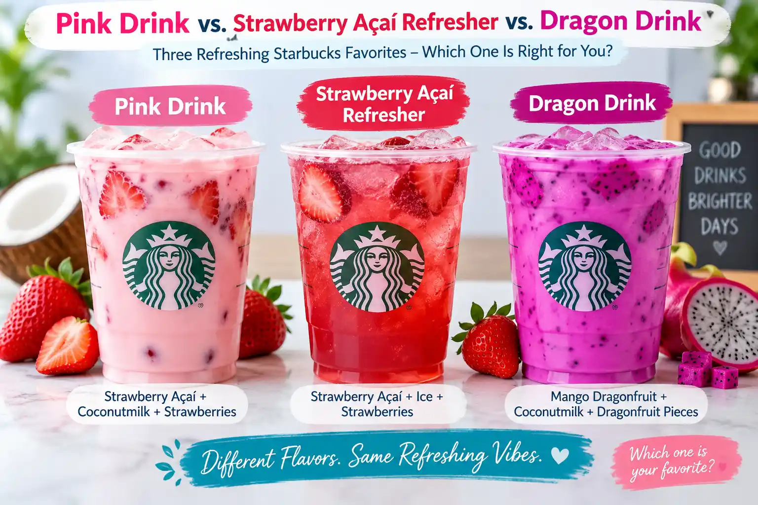 Pink Drink vs. Strawberry Açaí Refresher vs. Dragon Drink